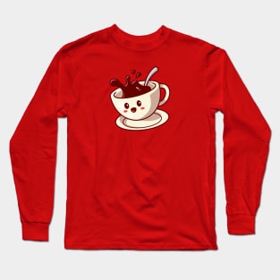 Cute Happy Coffee Cup Cartoon Long Sleeve T-Shirt